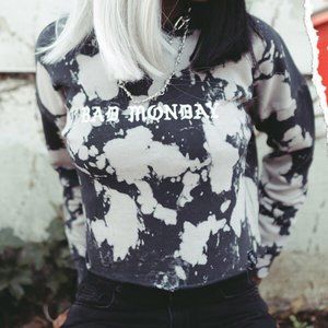 NWT Bad Monday Acid Wash Gothic Crop Crew Sweater